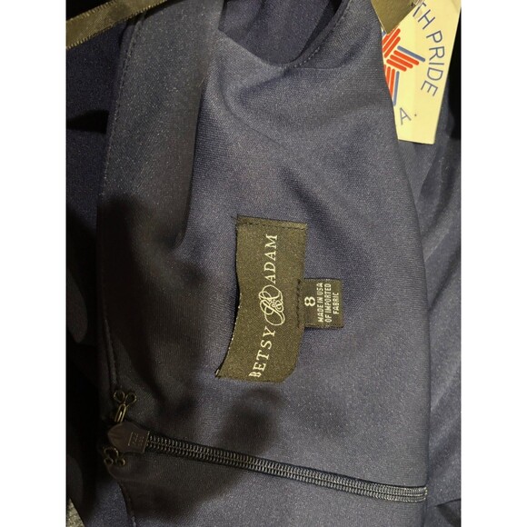 Betsy & Adam True Cut Out One Shoulder Side Ruche Long Formal Gown sz 8 Navy - Picture 4 of 8